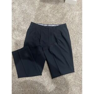 Majer Mens Super 100s Wool Pleated Cuffed Dress Pants Navy Blue Size 40 Made USA